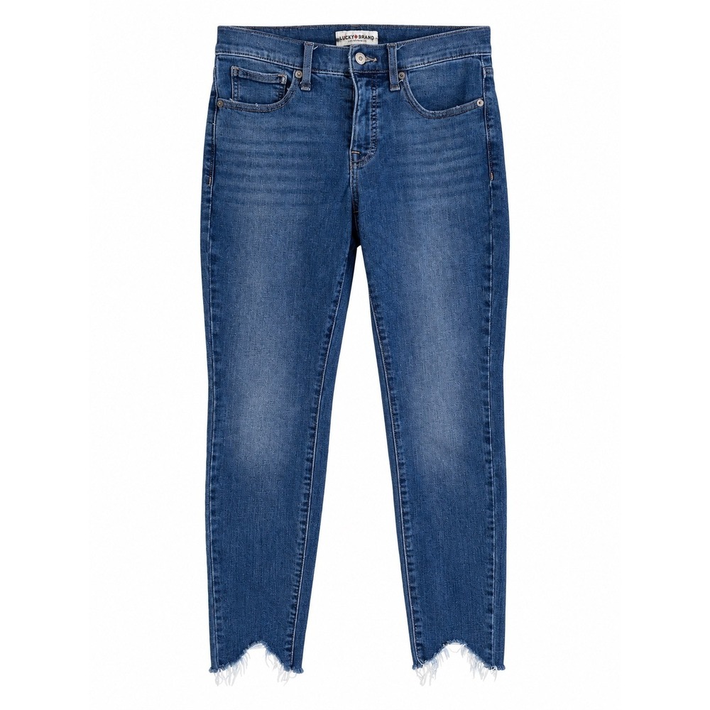 Lucky Brand Ava Mid Rise Skinny Jeans Size 6 Blue Distressed Hem Stretch Ankle
